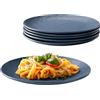 Navaris Servizio Piatti Piani da 6 Persone - Set 6 Piani Colorati Moderni Design - Piatto Piano Gourmet Ristorante - per Pizza Grandi Ø 27cm Ceramica - Gres Blu Fumo Effetto Lino