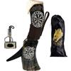 FENRIR Corno vichingo - 100 autentici 453,6 g con supporto in pelle marrone fondina apribottiglie per vino idromele birra regalo per uomini e donne corno di Ale Horn fatto a mano naturale lucido (bussola
