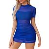 Avidlove Abito da Donna Sexy Body in Rete Abito Elegante Vestito da Festa Costumi da Donna Abiti a Maniche Corte Abito da Sera con Collo a Lupetto Body Curvy Lingerie a Pieghe Blu Trasparente L