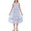 GRACE KARIN Abito da ragazza in chiffon floreale senza maniche con scollo quadrato con volant A-Line prendisole, Fiori Blu Fondo Bianco, 10 anni