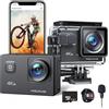 WOLFANG Action Cam GA100 4K 30FPS, 20MP Camera con 32GB MicroSD, Grandangolo 170° Fotocamera per Casco, Subacquea 40M Impermeabile Videocamera, EIS,Telecomando2.4G, Mic Esterno,2x1050mAh Batterie