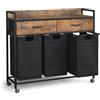 Mondeer Cesto portabiancheria a 3 scomparti, con 2 cassetti, cesto portabiancheria con coperchio, estraibile, 3 x 50 l, 106 x 33 x 91,5 cm, marrone rustico e nero