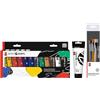 Marabu Artist Acryl, Starter Pack, 120 ml di bianco titanio e 12 x 22 ml, colori acrilici fini di qualità artistica, incluso set di pennelli Basics con 4 pennelli di dimensioni 16, 14, 8 e 6