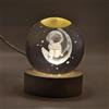 Creative Visualization lamp Lampada 3D LED Astronauta sulla Luna - Sfera in Cristallo 3D con Base in Legno Luminosa, Luce Notturna Decorativa per Cameretta e Regalo Originale