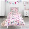 Bloomsbury Mill - Set biancheria da letto per bambini - Unicorno, Principessa e Arcobaleni - Set Copripiumino Lettino e federa per Ragazee - Lenzuola Culla per junior e bambino - Rosa -120 x 150 cm