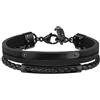 Breil, Collezione B Mix, Bracciale Uomo in Acciaio Satinato e Pelle Intrecciata Nera, Pratica Chiusura a Moschettone, Idee Regalo Uomo, Lunghezza 18 cm, Black