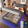 HOXINBLY Letto Matrimoniale con Contenitore 160x200 cm con 2 luci di Lettura e USB,Letto Una Piazza e Mezza con Testiera, Letto Contenitore con Rete a doghe,Struttura Letto Matrimoniale Beige