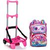 SJ Gang SJ Gand Zaino Estendibile Big Animali Fantasy Colorato con Decorazioni e Dettagli Scuola Bambine, Fuxia + Be Box TOP - Seven Carrello Trolley Portazaino Blocca Zaino rosa