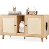 COSTWAY Lettiera Chiusa per Gatti 108 x 50 x 60 cm, Mobile per Lettiera Nascosta per Gatti con 2 Tappetini in Sisal e Ingresso a Forma di Testa di Gatto, Casetta per Animali Domestici (Naturale)