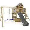 Wickey Gioco da giardino WICKEY Smart Cave con altalena e scivolo, struttura da esterno per bambini con sabbiera, scaletta e accessori da gioco (antracite)