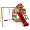 Wickey Gioco da giardino WICKEY Smart Cave con altalena e scivolo rosso, struttura da esterno per bambini con sabbiera, scaletta e accessori da gioco