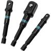 AERZETIX - K34648 - Set di 3 adattatori 1/4 maschio porta-punta 1/2, 3/8, 1/4 per chiave a cricchetto avvitatore elettrico - impronta quadrata bussola convertitore mandrino - in acciaio