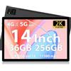 FORUSER Tablet 14 pollici Android 14 con tablet Incell 2K, 36 (12 + 24) GB RAM + 256 GB ROM (2 TB TF), batteria da 11580 mAh, Octa-Core, 4G Dual SIM/5G WiFi/GPS,Tablet con penna e custodia (nero)