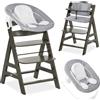 hauck Seggiolone Pappa Alpha Plus Newborn - Sediolone Pappa Bimbi con Sdraietta Neonati Dondolo e Cuscino - Seggiolone Evolutivo Legno - (Classic, Charcoal)