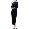 Generic Abito da donna tradizionale cinese Cheongsam con stampa floreale, colletto alla coreana, manica a 3/4, spacco laterale, Qipao, 06-nero, M