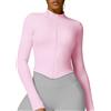 FEOYA Giacca Sportiva con Zip da Donna Aderente Top da Corsa Maniche Lunghe Top Yoga Fitness Atletica Maglia Sportiva Elasticizzata Rosa M Giacca Running Palestra Crop Top Slim Fit con Colletto