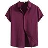 BBauer Cardigan a Tinta Unita da Uomo Estate Nuova Camicia a Maniche Corte Casual Loose Shortsleeved Fashion Buttondown Shirt Bordeaux L