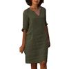 Generic Maxi Abito in Cotone E Lino, Abiti Estivi da Donna Manica 3/4 in Cotone E Lino Maxi Vestiti Girocollo Linea Ad a Oversize Abito Caftano Boho Allentato Abito Vestitino da Spiaggia Vestito Lungo