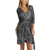 Minetom Donna Vestito da Cerimonia Cocktail Sera Elegante Scollo a V Manica a 3/4 Paillettes Abito da Damigella con Cintura A Nero L