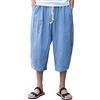Generic Pantaloni da uomo in lino, lunghezza 3/4, pantaloni da uomo in lino con elastico in vita, pantaloncini estivi da spiaggia, pantaloni corti corti casual larghi harem pantaloni leggeri traspiranti