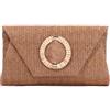 BWBIKE Pochette da Donna in Rafia Tessuta - Elegante Borsa a Tracolla in Paglia per Estate, Spiaggia, Matrimoni e Feste Formali, Borsa a Busta con Catena Rimovibile,Marrone
