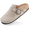FITORY Sabot Donna Slip-On in Pelle con Punta Sandali Ciabatte Comodi in Suede e Sughero Morbido, Sabbia Taglie 38/39