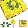 yayafunfun Rose Schiuma Giallo,Teste di Fiori Artificiali 25 Pezzi,Schiuma Teste di Rose Con Foglie,Rose Finte Schiuma,Rose Artificiali in Gommapiuma per Matrimonio Bouquet Sposa Torte DIY Cimitero Decorazioni