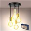 Letlit Lampadario Cucina 4 Luci Oro+Nero, E27 Lampadari da Soffitto Moderni, Vintage Faretti LED Stile Industrial Corridoio a Sospensione, Massimo 60W Lampadario Camera da Letto per Bagno Pranzo Bar