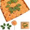 yayafunfun Rose Schiuma Arancione, Teste di Fiori Artificiali 25 Pezzi, Rose Finte Schiuma Teste di Rosa Con Foglie,Rosa Artificiali in Gommapiuma per Matrimonio Bouquet Sposa Torte DIY Decorazioni