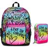 Seven Zaino Scuola Freethink, Multicolore, con Ring Light, Scomparto Porta Notebook, Tasche Porta Borraccia, Zaino Viaggio, Scuola e Tempo Libero + Astuccio Triplo Scomparto Completo Di Penne, Matite