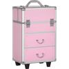 HOMCOM Valigetta Per Trucchi Professionale, Trolley Porta Trucchi Nero, Valigetta Professionale, Rinforzato in Alluminio e Acciaio, Blocco con 2 Chiavi e Ruote, 36x23x58cm, Rosa