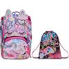 SJ Gang - Zaino Scuola Estensibile ANIMALI FANTASY - Con Orecchie - Unicorno - Zaino Scuola Elementare Bambina + Sacca Sport e Tempo libero