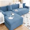TLMQYXZE Impermeabile Copridivano Chaise Longue,1/2/3/4 Posti con Penisola Elasticizzato Jacquard per Soggiorno, Copridivano Angolare Combinato, Adatto alla Maggior Parte dei Divani(Blue,235CM-300CM)