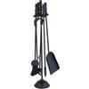 Relaxdays Set da 5 Attrezzi da Camino o Stufa, Attizzatoio, Pala, Scopino, Pinza e Supporto Porta Utensili, Ferro, Nero, 58 x 16 x 16 cm
