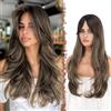 FESHFEN Lunga Parrucca Donna Parrucche con Frangia Lunghi e Ondulato Naturali Sintetico Parrucca di Capelli a Strati per Partito Quotidiano, 65 cm Ombre Marrone Biondo