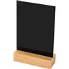 HMF Espositore da tavolo in acrilico in formato DIN A6 verticale con base in legno massello di quercia, lavagna cancellabile per scrivere, espositore a T, nero