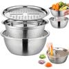 zwxqe Scolapasta multifunzione in acciaio inox, insalatiera, scolapasta, cestello di scarico, grattugia per verdure, insalatiera, ciotola per mescolare con colino, tagliaverdure tedesco per cucina