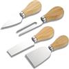 CHTH Futu - Set di 4 coltelli da formaggio con manico in legno di bambù, taglierina per formaggio in acciaio inox, mini coltello, coltello per burro, spatola e forchetta