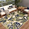 TAPISO Patio Tappeto Salotto Esterno Pelo Corto Design Moderno Motivo Floreale Foglie Monstera Effetto 3D Blu Verde Sala Camera Terrazza Balcone Outdoor Indoor Oeko-Tex 80 x 150 cm