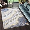 TAPISO Shine Tappeto Soggiorno Pelo Corto Filo Dorato Design Moderno Motivo Astratto Sfumato Effetto Marmo Tonalità Grigio Blu Gold Salotto Camera Sala Ufficio OEKO-TEX 80 x 150 cm