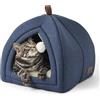 Bedsure Cuccia Gatti da Interno - 40 x 40 x 40 cm Casa per Gatti con Cuscino Sherpa Rimovibile e Giocattolo Appeso, Cuccia Lavabile, blu marino