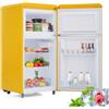 Generic Frigorifero retrò 72 litri doppia porta superiore e inferiore con volume congelatore di 21 litri frigorifero combinato 120 kWh/anno mini frigorifero giallo