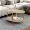 [en.casa] Tavolino da Divano con 2 Piani Ovali Gambe in Legno di Faggio Tavolo Basso Moderno Tavolino da caffè per Salotto Soggiorno 70 x 44 x 43 cm color Travertino