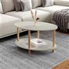 [en.casa] Tavolino da Divano con 2 Piani Ovali Gambe in Legno di Faggio Tavolo Basso Moderno Tavolino da caffè per Salotto Soggiorno 70 x 44 x 43 cm color Pietra Arenaria