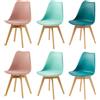 EGGREE Set di 6 Sedie Sala da Pranzo con Gambe in Faggio Massiccio, Sedie Cucina Ufficio Imbottita in Pelle PU Moderne Design, 2 Rosa, 2 Turchese e 2 Verde menta