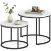 Home Collective Tavolini da caffè Set di 2 tavolini rotondi design Loft 2 in 1 ad incastro, superficie antigraffio, soggiorno, 53 cm e 43 cm di larghezza, Aspetto marmo con gambe nere