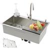 KOOGIMDDR 85x50 Lavello SUS304 Acciaio Inossidabile Da Cucina Multifunzione In Fatto A Mano, Con griglia per pavimento Lavello Da Cucina Grande A Una Vasca, con rubinetto e vari accessori