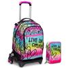 SEVEN Trolley Scuola Jack 3 Ruote, Multicolore, Colour Expression, Zaino Con Carrello Sganciabile, Tasca Porta Borraccia e Crossover System, Trolley Tempo libero, Bambina Ragazza + Astuccio Triplo