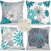 EliteHomeComforts Set di 4 Federe per Cuscini 40x40 cm Impermeabili Esterno Federe Cuscini Divano Astratto Dalia Fiore Moderno Lino Copricuscini Decorativi Arredo per Patio Letto Auto Giardino Fattoria (Verde Acqua)