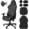 Starvortex 6 Pezzi Coprisedia Gaming Elasticizzati, Nero Morbido Traspirante Coprisedia Ufficio, Coprisedia Elasticizzati per Sedia Gaming, Sedie da Ufficio, con Copri-braccia e Copri-cuffie